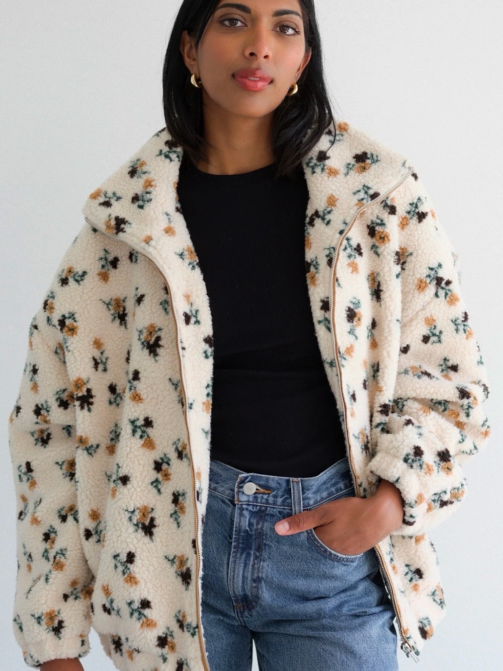 NWT Brunette The Label Floral Sherpa Jacket